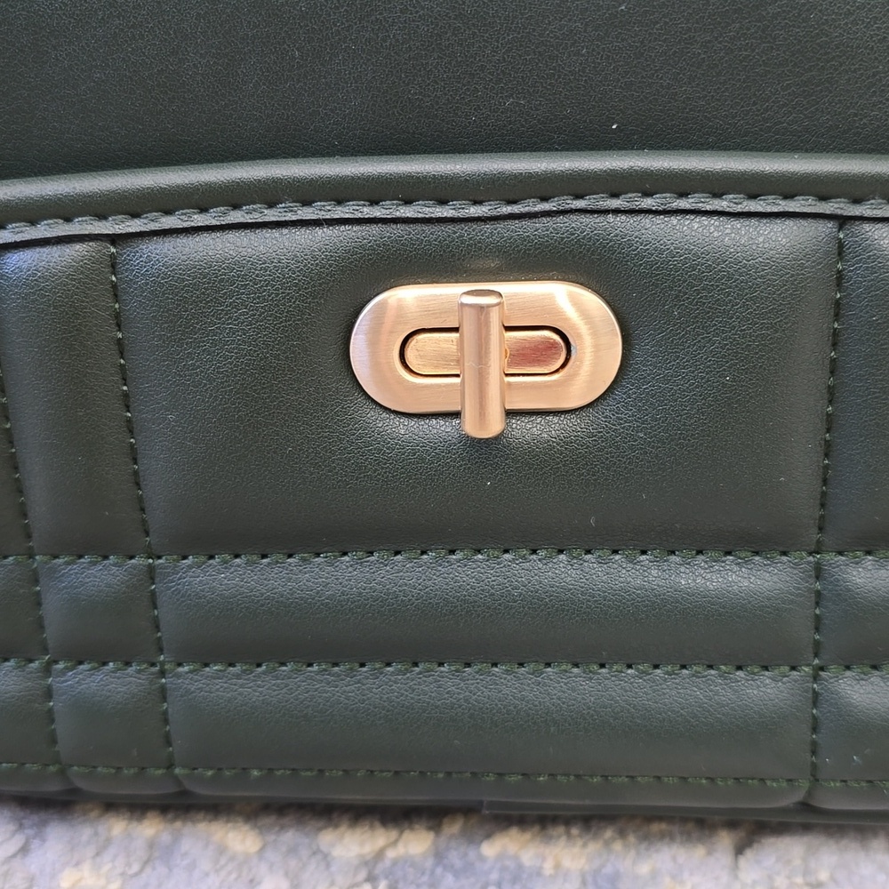 Quilted Faux Leather Crossbody Bag | Forest Green Phone Bag | Triple Compartment - Picture 2 of 16